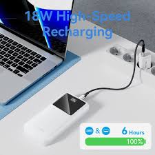 Vention 10000mAh Power Bank (Micro-USB + USB-C + USB-A + USB-A) with Integrated USB-C and Lightning Cables 22.5W Black LED Display Type, FHOB0