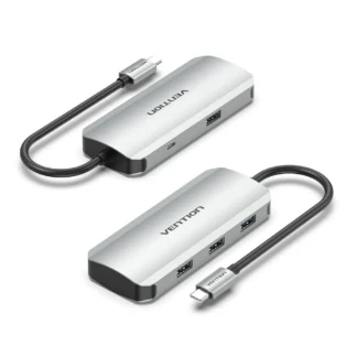 Vention USB C Multi-function 6 in 1 Docking Station (HDMI/USB 3.0/RJ45/PD 87W) 0.5m Gray - CNCHB