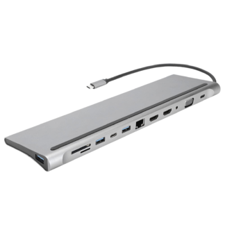 Vention 11 in 1 Multi-function Docking Station (HDMI/VGA/USB-C/RJ45/SD/TF/Audio/PD) 0.25m Gray - THTHC