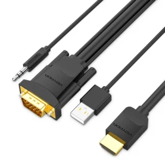 Vention HDMI To VGA Cable With Audio Output And USB Power Supply 1.5M Black - ABIBG