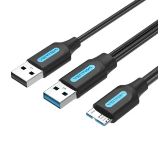 Vention USB 3.0 A Male to Micro B Male Hard Disk Cable with USB2.0 Male 1M Black - VAS-A62-B100