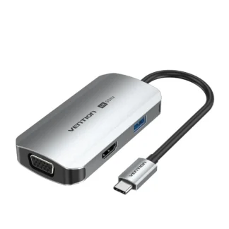 Vention USB C Multi-function 4 in 1 Docking Station (HDMI/VGA/USB 3.0/PD) 0.15M Gray - TQAHB